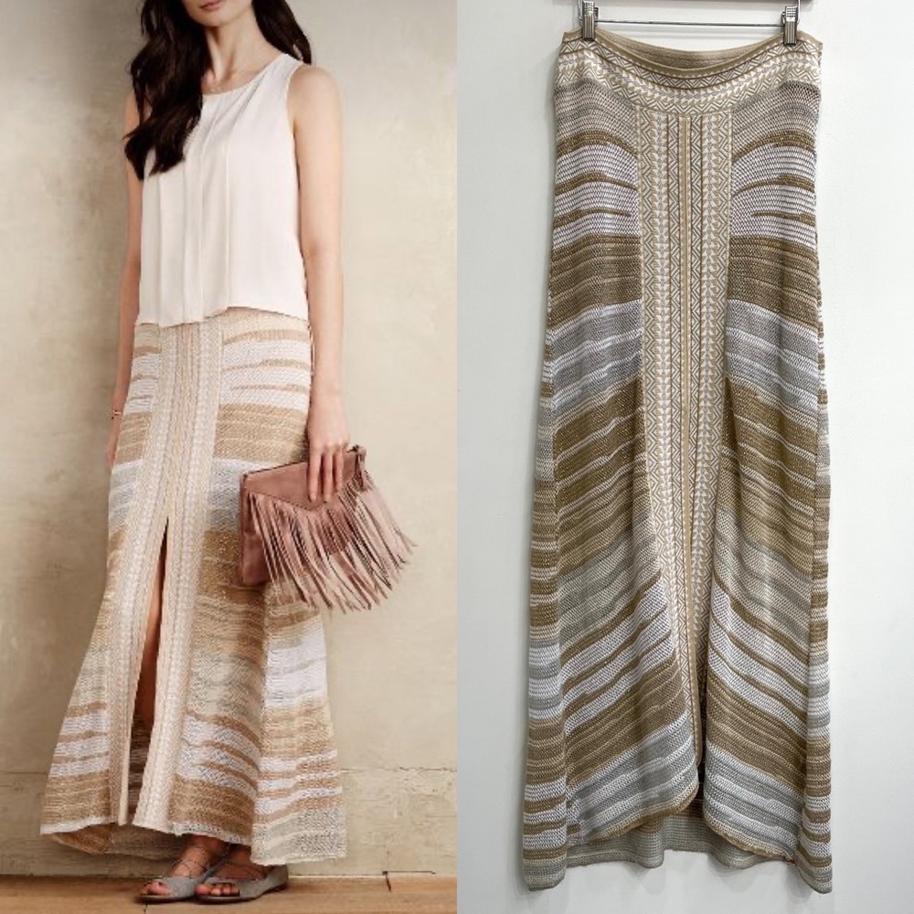 Anthropologie Cecilia Prada Glinted knit maxi skirt metallic tan size large